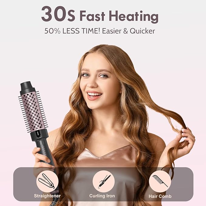 Thermal Brush Hair Curling Brush, 30s Fast Heated Round Brushes 1.5" for Long Lasting Look, Negative Ion Tech, 5 Temp Settings, Less Damage, Universal Voltage for Travel, Easy to Use, Rose Gold