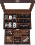 Watch Jewelry Box Organizer, 6-Slot 2-Layer Watch Case and Sunglasses Storage by KUKIKAN