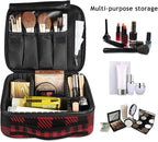 ALAZA Travel Makeup Case, Black and Red Lumberjack Plaid Cosmetic toiletry Travel bag for Women Girls
