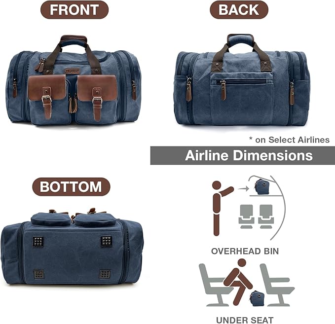 Wildroad 50L Travel Duffel Bag, Expandable Canvas Genuine Leather Duffle Bag - Image 4
