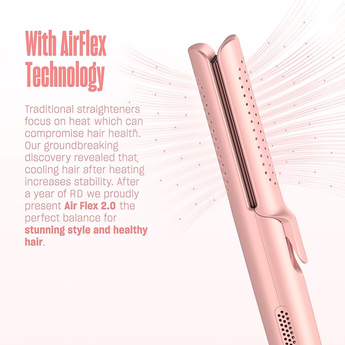 Hair Straightener and Curler 2 in 1 by BeKind Flex, 360° Hair Styler Flat Iron for All Styles, Floating Plates Design, Airflex Lower Temp for Better Styling, Gift for Girls and Women (Peach)