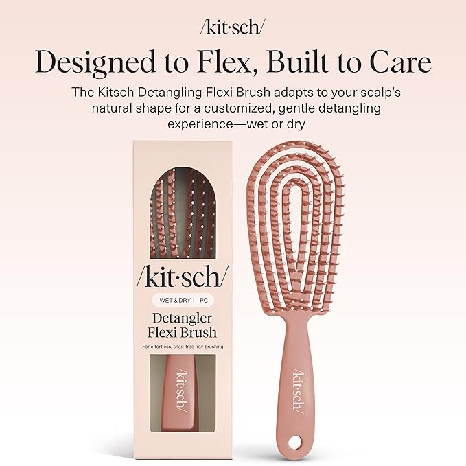 Kitsch Hair Brush Detangler – Flexi Flow Hair Brush for Women, Men & Kids | Detangling Brushes for Curly Hair with Bendable Frame, Bounce Curl Defining Brush for Wet or Dry Strands - Terracotta