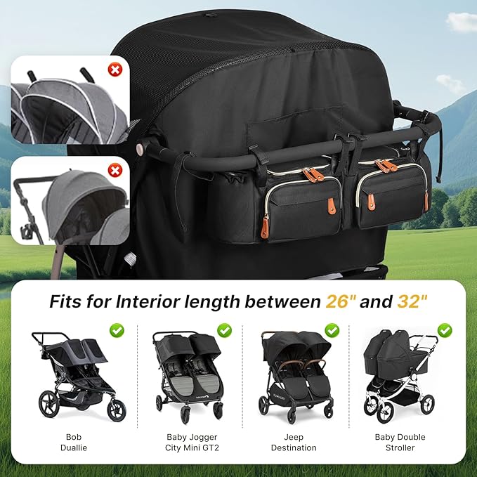 Double Stroller Organizer for Bob Duallie and Baby Jogger City Mini GT2 - Image 2