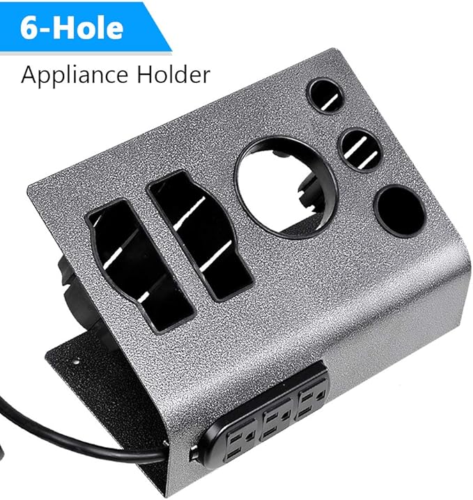 BYOOTIQUE 6-Hole Tabletop Blow Dryer & Hair Iron Holder Salon Appliance Stand with 3 Outlets Hair Tool Organizer Hot Tools Organizer for Stylist Straightener Bathroom Supplies