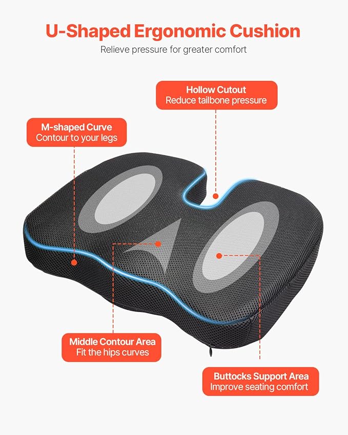 VEVOR Seat Cushion, Cooling Gel + Memory Foam Seat Cushion, Pressure-Relief - Image 2