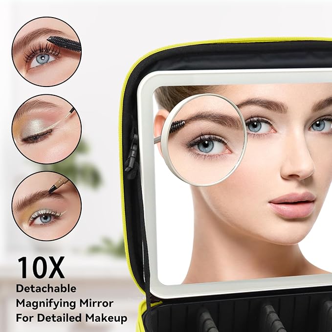 Travel Makeup Bag with LED Mirror and 10x magnifying glass with 3 Lighted - Image 2