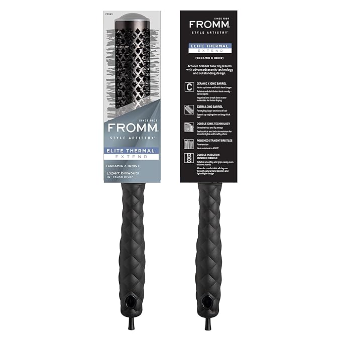 Fromm Elite Thermal Ceramic x Ionic 1.25" Round Brush for Expert Blowouts and Faster Hair Drying | Extended Barrel for Styling, Smoothing, Straightening Longer Thicker Hair