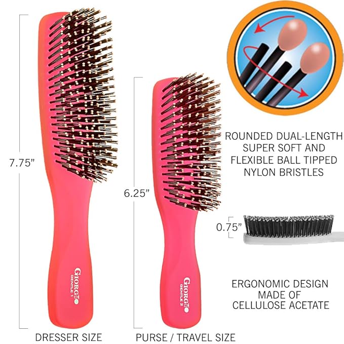 Giorgio GIO1 Gentle Hair Brush Dresser Size. Wet & Dry Pro Hair Brush Detangler. Soft for Sensitive Scalp. Good For Men Women & Kids All hair lengths. Durable and Anti-Static. (Set, Red)