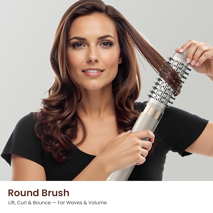 MESCOMB Upgraded 5 in 1 Hot Air Styler – 110,000 RPM Hair Dryer Brush with Automatic Curling Barrel, Volumizer for Curl, Smooth & Blowout, Anti-Frizz & No Heat Damage (Champagne)