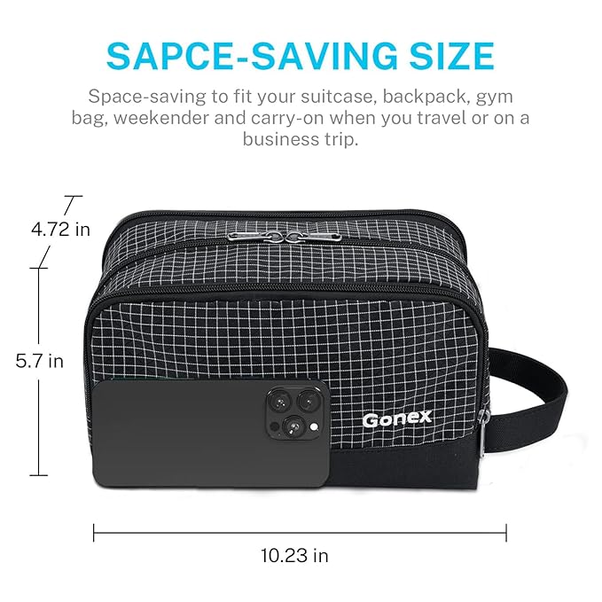 Gonex Travel Toiletry Bag Nylon, Dopp Kit Shaving Bag Toiletry Organizer Check - Image 3