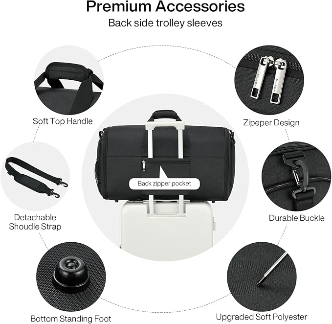 MILADA Convertible 2-in-1 Garment Duffel Weekender Bag Carry On Garment Bags - Image 6