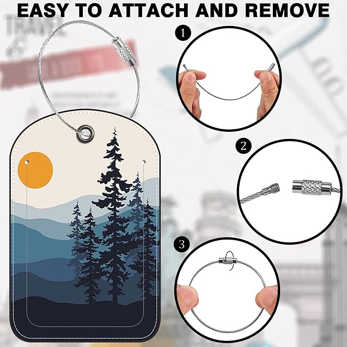 2 Pack Luggage Tag for Suitcase Sun Mountains Tree River Landscape Leather - Image 4