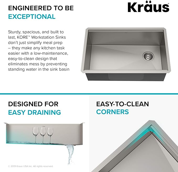 KRAUS Kore Workstation 30-inch Undermount 16 Gauge Stainless Kitchen Sink - Image 3