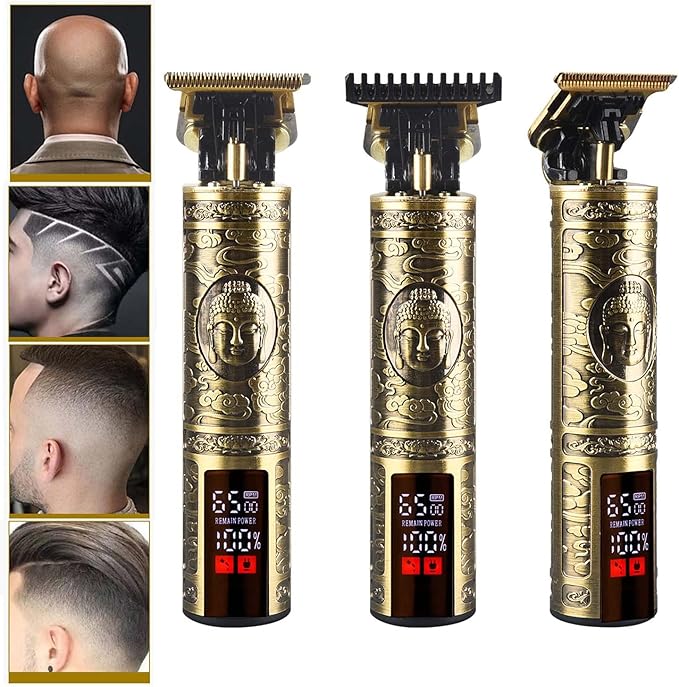 Professional Hair Clippers for Men Electric Haircut Kit Hair Trimmer Grooming Waterproof Rechargeable Close Cutting T Blade Trimmer USB Rechargeable Clippers for Hair Cutting (LED-Vintage Gold)