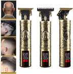 Professional Hair Clippers for Men Electric Haircut Kit Hair Trimmer Grooming Waterproof Rechargeable Close Cutting T Blade Trimmer USB Rechargeable Clippers for Hair Cutting (LED-Vintage Gold)