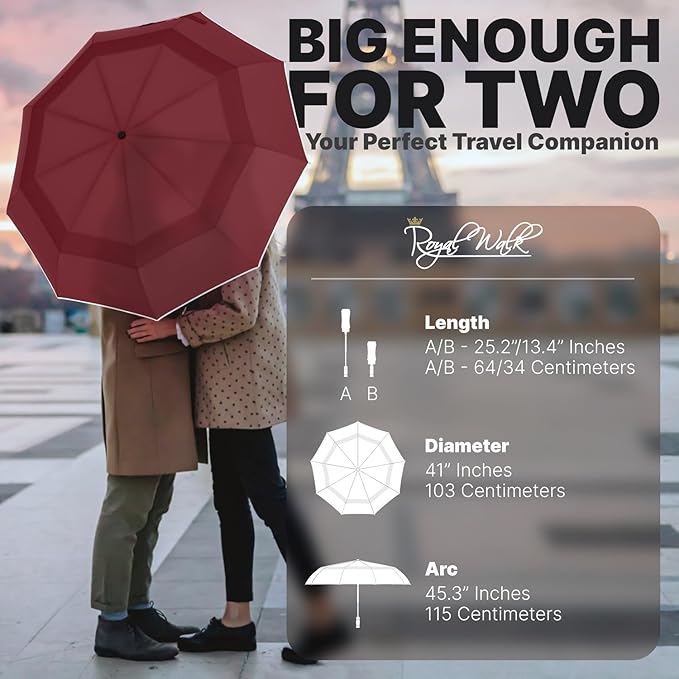 Royal Walk Windproof Folding Travel Umbrella Compact and Strong Luxurious Real - Image 2