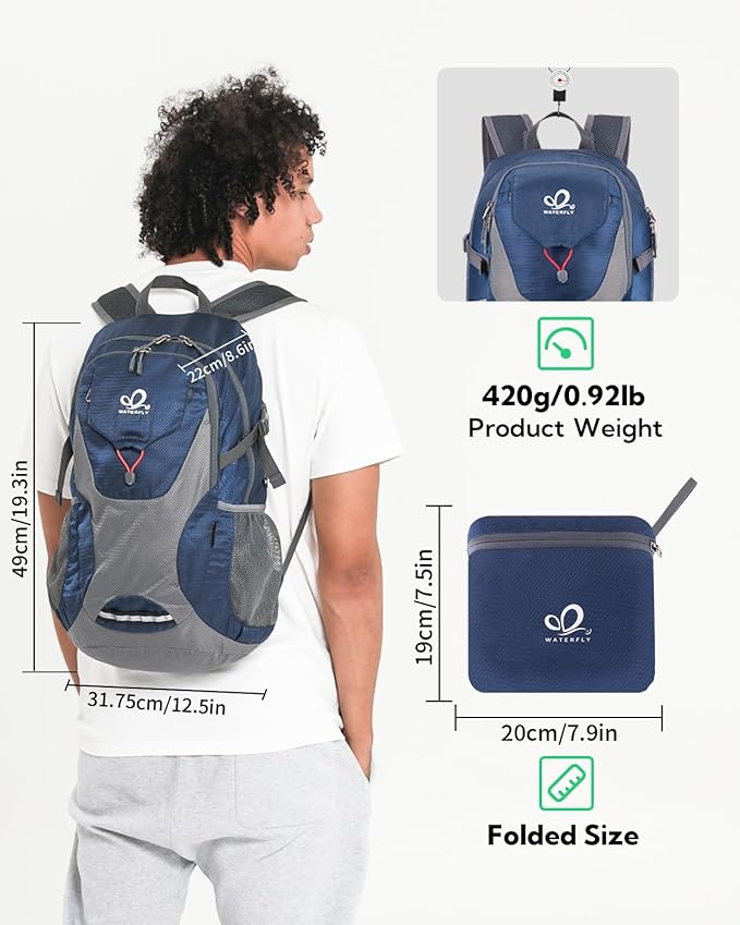 WATERFLY Lightweight Packable Hiking Backpack: 30L Foldable Travel Daypack - Image 2