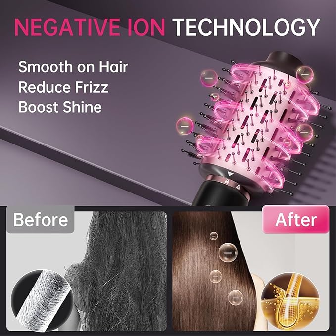 SKIMI 110,000 RPM Brushless Motor Hair Dryer Brush - 5 Muti-Styler for Fast Drying, Curling, Volumizing & Straightening | High-Speed Hot Air Brush for All Hair Types(Black & Blush Red)