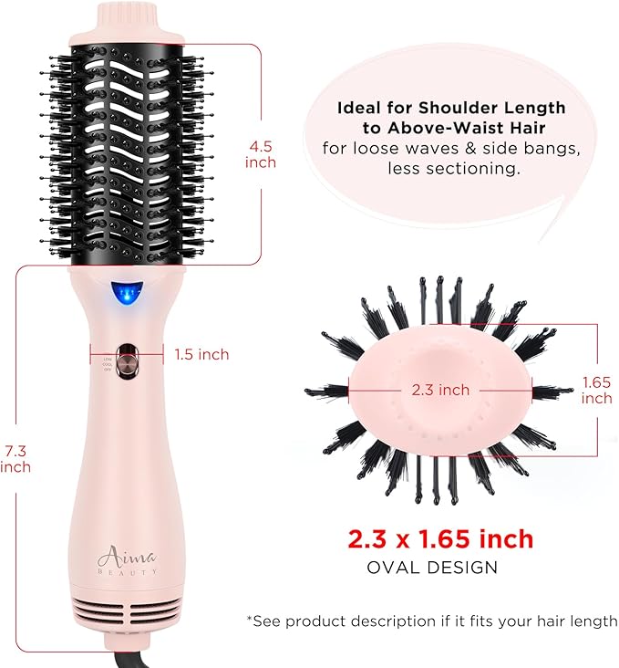 Hair Dryer Brush, Aima Beauty One Step Hair Dryer and Styler Volumizer with Negative Ion for Reducing Frizz and Static, Hair Styling Tools, Pink