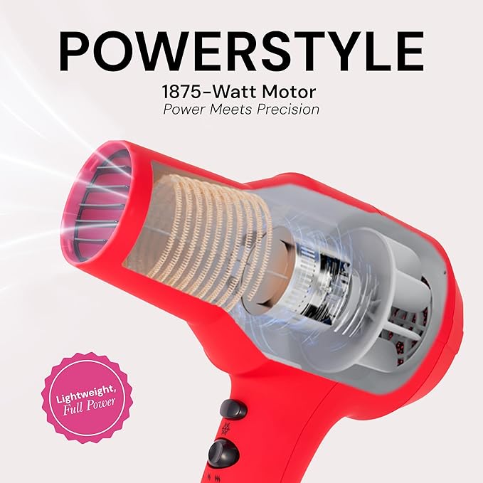 L'ANGE HAIR PowerStyle Turbo Ionic Hair Dryer | 1875 Watt Professional Blow Dryer with Diffuser & Concentrator | Multiple Heat & Speed Settings for Fast Drying | Salon-Grade Styling Tools, Red