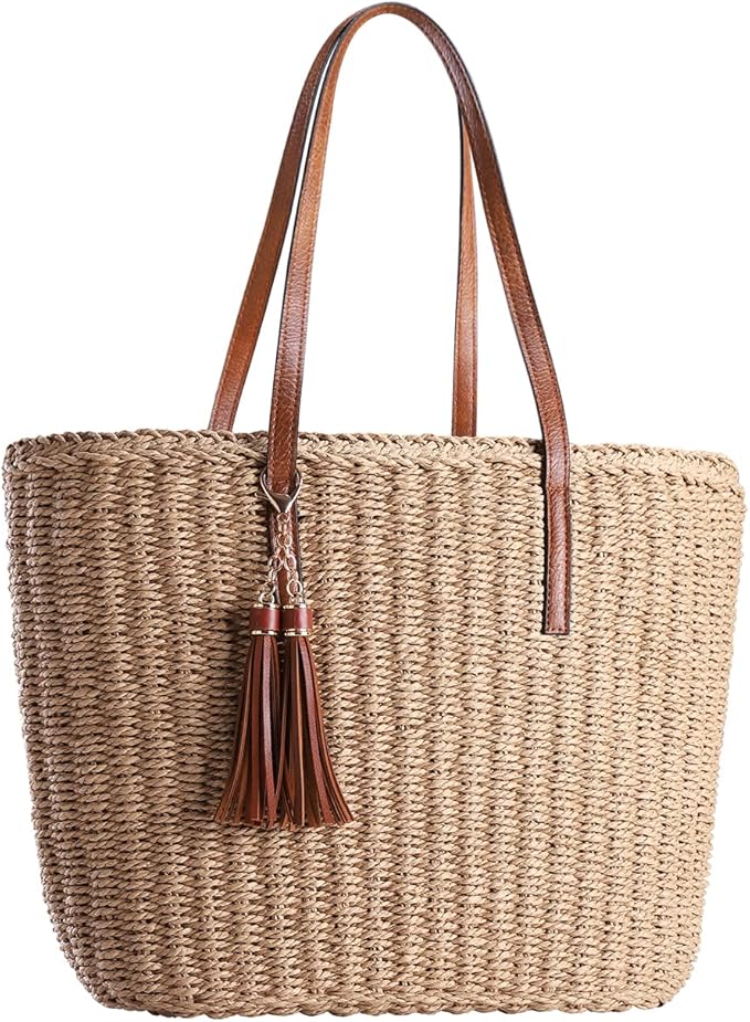 YXILEE Straw Bags For Women | M Size Travel Straw Totes Bag Woven Summer by YXILEE