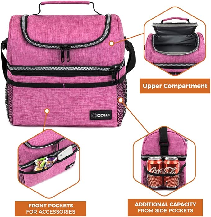 OPUX Lunch Box For Women, Insulated Large Lunch Bag Adult Work, Double Decker - Image 6