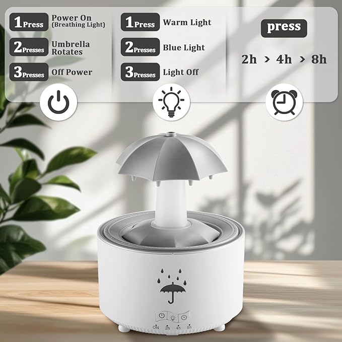 Essential Oil Diffuser for Home, Bedroom Humidifiers, Air Scent Aroma Aromatherapy Ultrasonic Humidifier Machine Timer Small Mini difusor de Aromas para casa Living Room Office Decor Gifts Raindrop