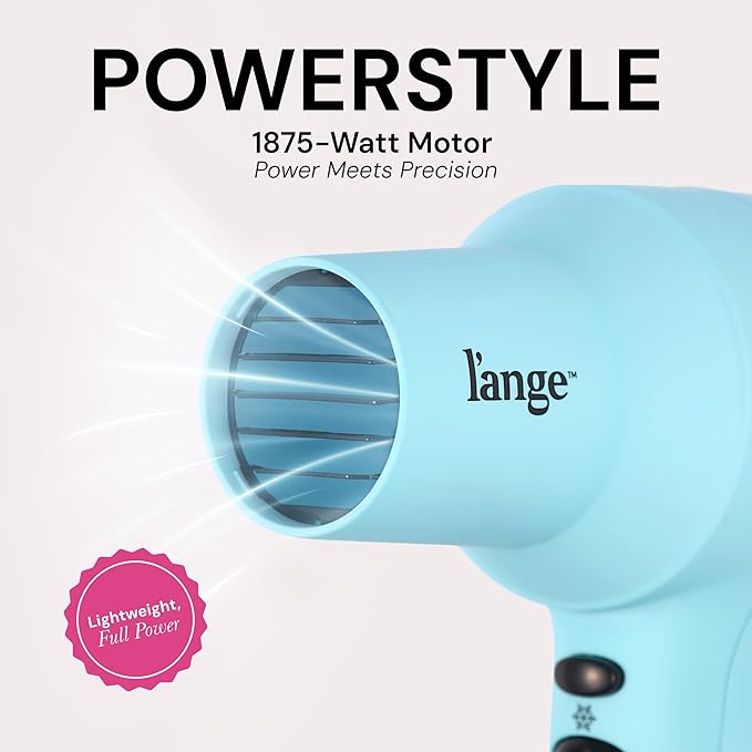 L'ANGE HAIR PowerStyle Turbo Ionic Hair Dryer | 1875 Watt Professional Blow Dryer with Diffuser & Concentrator | Multiple Heat & Speed Settings for Fast Drying | Salon-Grade Styling Tools, Blue