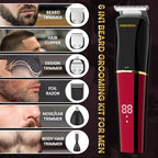 PRITECH Beard Trimmer for Men,6 in 1 Hair Clippers Kit, Precision Cordless Grooming Kit Waterproof IPX6 for Beard, Hair, Body, Nose, Ear, with Foil Razor (Red)