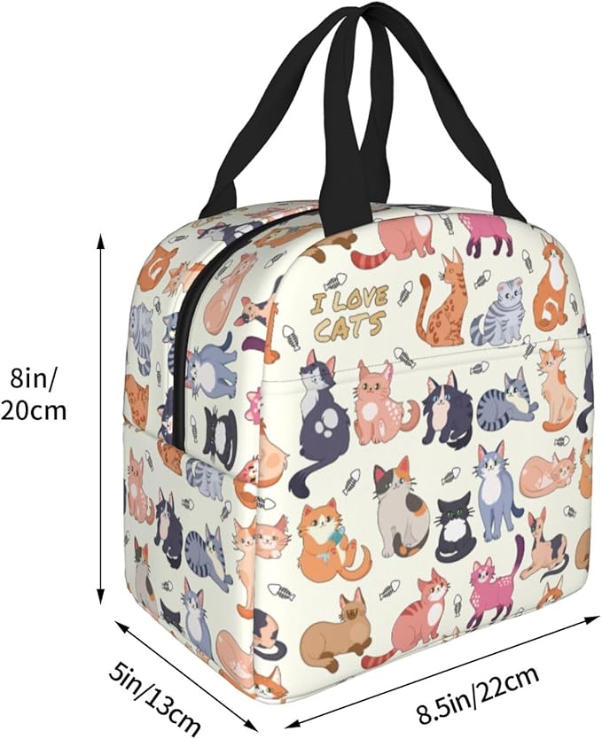 Cute Cat Lunch Box Kitten Lunch Bag Insulated Reusable Lunch Tote Bag Cooler - Image 6