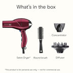 Infiniti PRO CONAIR Hair Dryer with Diffuser, Professional AC Motor, Tourmaline Ceramic Technology Blow Dryer, Includes Concentrator and Blowout Brush, Amazon Exclusive, Burgundy