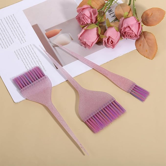 Glitter Hair Dye Brush Set - 3Pcs Professional Hair Dye Brush Color Brushes for Stylist Soft Bristles for Home DIY Dyeing Salon Hairdresser (3 Sizes)