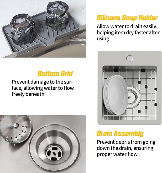 Small Kitchen Sink, 13x15 Inch Bar Sink Stainless Steel Drop In Small Kitchen - Image 7