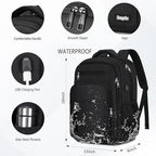 Black Backpack for Men Women, School Backpack for Boys Girls Teens, 15.6 Inch - Image 4
