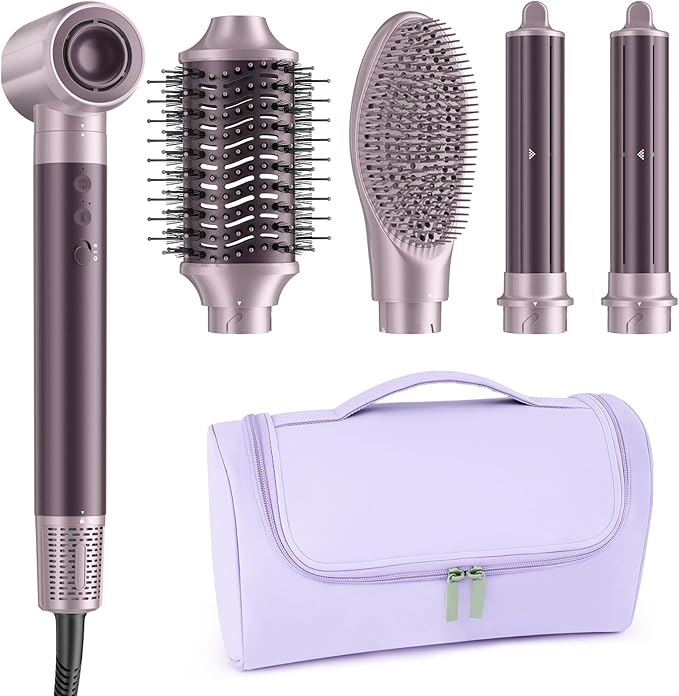 MESCOMB Dual Voltage Hair Dryer Brush for Travel – 5 in 1 Air Styler with High-Speed Blow Dryer, Anti-Frizz, Compact Design with Travel Bag, Ideal for Europe & Worldwide Use (100V–240V) Gift for Women