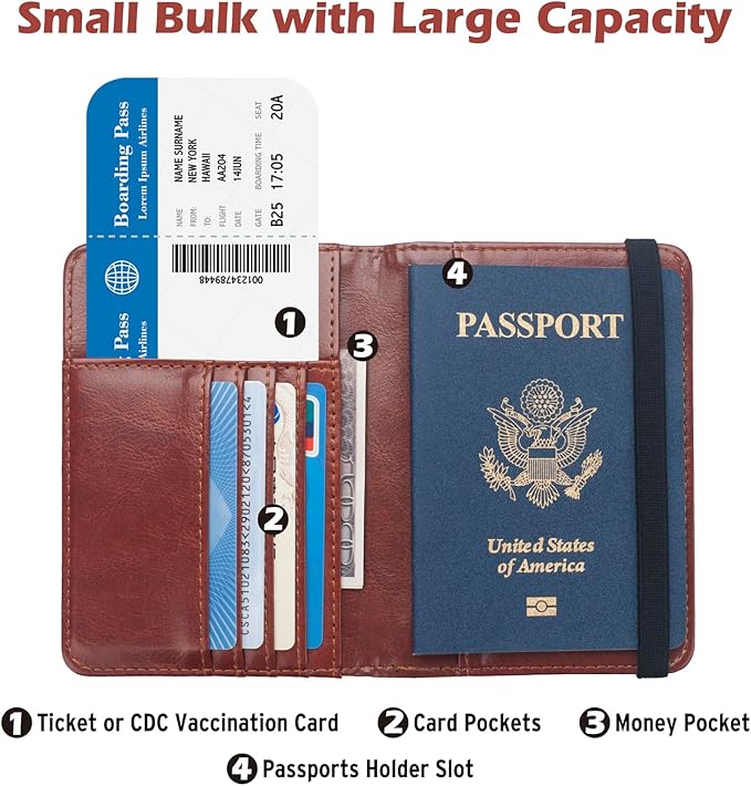 RFID Passport Holder Wallet for Women Men Travel, Leather US Passport Cover Case - Image 4