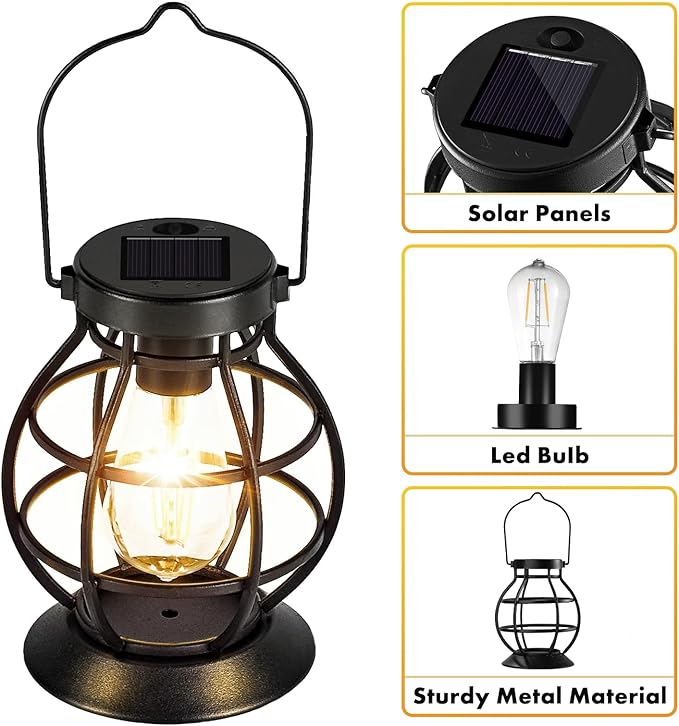 2 Pack Solar Lanterns Outdoor Hanging Lantern Lights, Metal Decor Lantern - Image 5