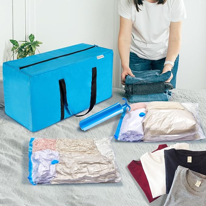 2-in-1 Space Saving Storage Bundle: Extra Large Blue Moving Bag + Transparent - Image 6