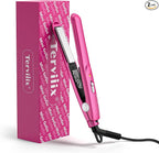 Terviiix Mini Flat Iron for Bangs Short Hair Edges, 1/2 Inch Small Hair Straightener and Curler 2-in-1, Ceramic Travel Flat Iron with Dual Voltage, 430°F Fast Heat, Pouch — Pink