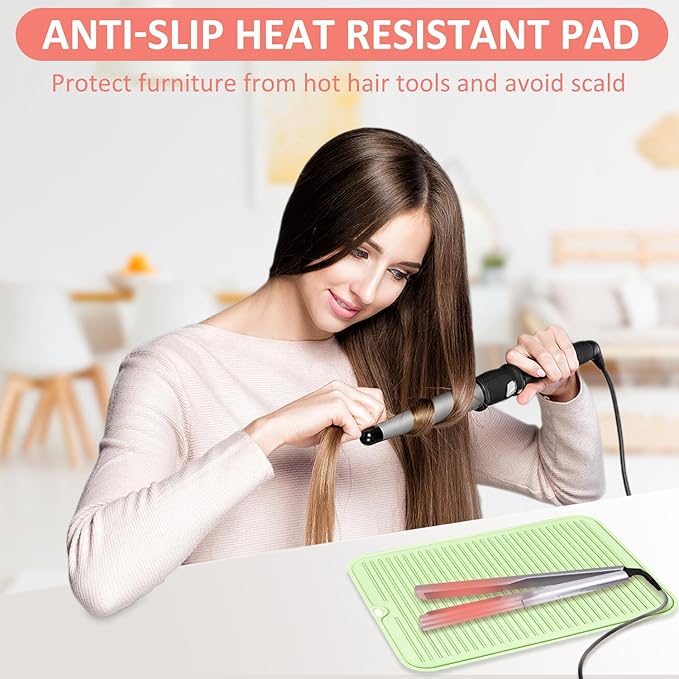 Quccefods Large Heat Resistant Silicone Mat for Hair Styling Tools - Portable Cover for Curling Irons, Flat Irons and Hair Straighteners