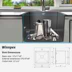 13 x 15 inch Drop in Bar Sink Black, Small Topmount Kitchen Sink Single Bowl 18 - Image 6