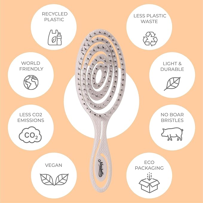 Ninabella Mini Spiral Brush - Hair Brush Detangler for Women - Pro Shower for Curly or Thick Hair - Small Travel Detangling Vent Hairbrushes -Light Grey