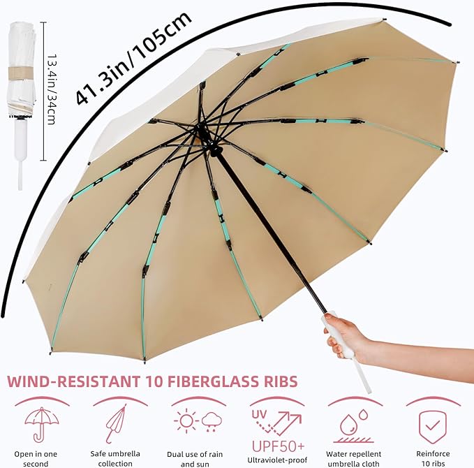 Folding Umbrella Anti-UV Compact Durable Folding Umbrella Auto Open Close - Image 5