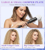 FMZ Flat Iron Hair Straightener Curler and Crimper, Professional 4 in 1 Hair Styling Irons for Straightening, Crimping, Curling, Dual Voltage, Auto Shut-Off, Small and Portable for Women Travel Home