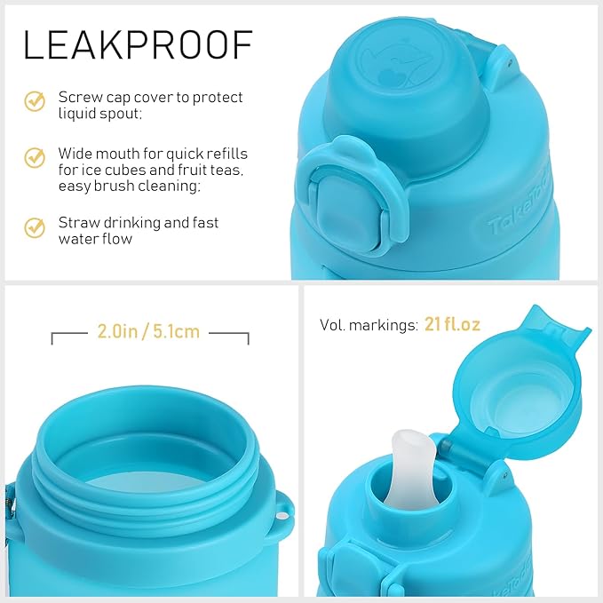 TakeToday Collapsible Water Bottles 20oz, Leak Proof, Foldable Silicone Travel - Image 7