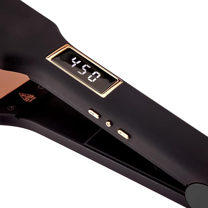 FoxyBae Flat Iron Hair Straightener - TRÉS Sleek 1.75" Wide Plate Titanium Flat-Iron - Dual Voltage Portable Professional Hair Straightener - Hot Tools - Locks Moisture & Shine [Black Rose-Gold]