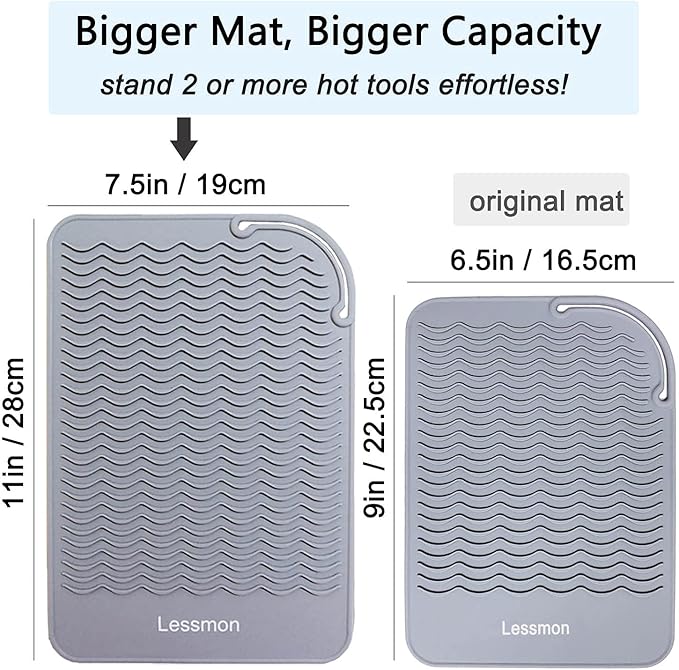 Large Heat Resistant Mat for Curling Irons, Hair Straightener, Flat Irons and Hair Styling Tools 11" x 7.5", Grey