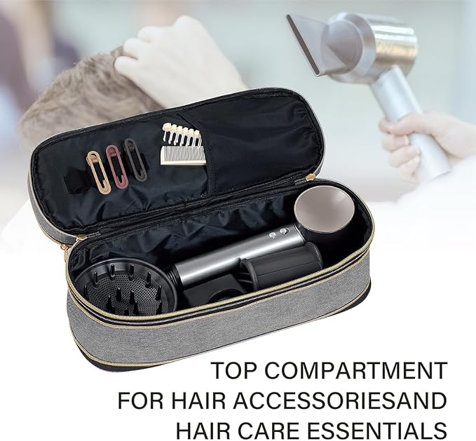 Hair Dryer Travel Carrying Case, Curling Iron Storage Bag, Slim Expandable Handheld Dual-Layer Travel Storage Bag for Dryer/Hair Tool Organizer/Style Organizer