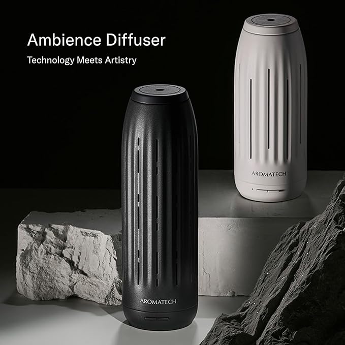 AromaTech Ambience Scent Diffuser for Essential Oil Blends & Fragrances – Waterless Scent Machine w/Bluetooth for Home, Bathroom Boutiques, Hotel, Spa – Charcoal Mini Acrylic