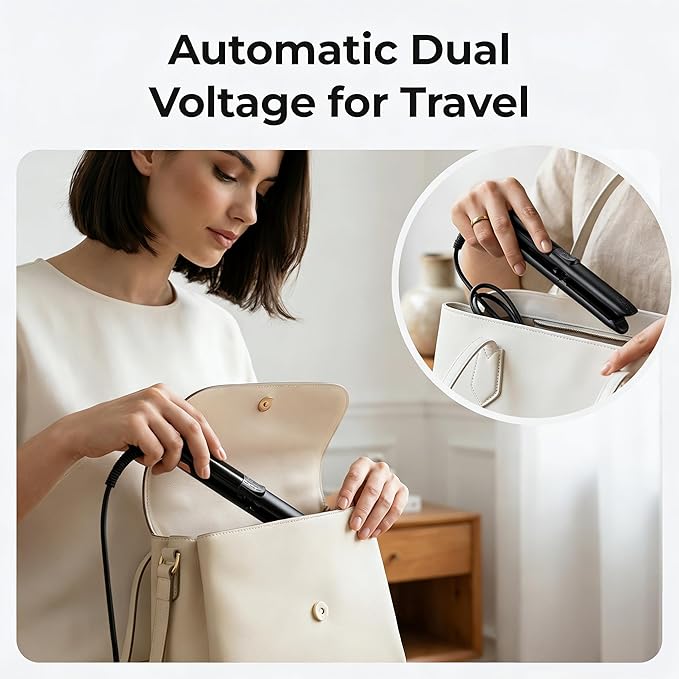 Mini Flat Iron 1/2 Inch with 5 Adjustable Temperatures, Tourmaline Ceramic Small Hair Straightener for Short Hair, Bangs, Beard, Pixie, Edge - Dual Voltage Travel Curling Iron, Auto-Off